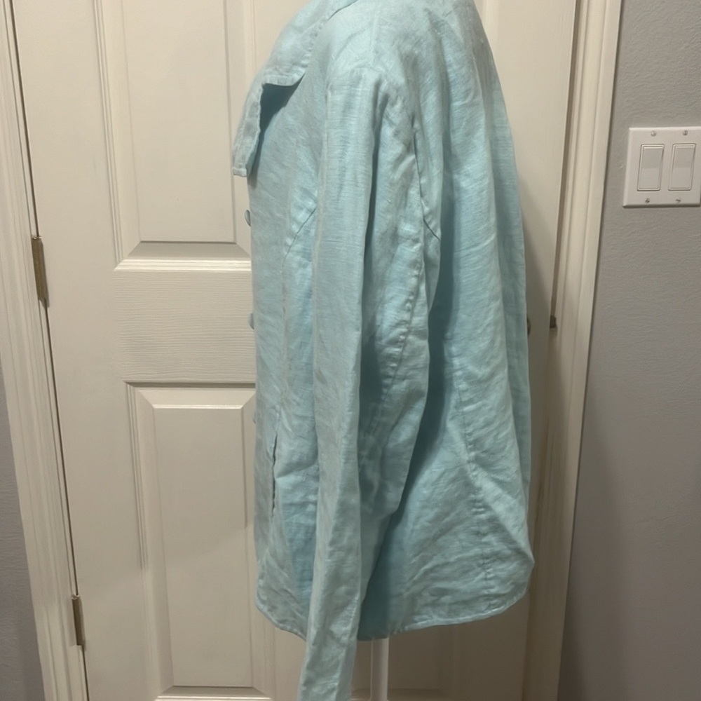 Ellen Tracy Light Blue Linen Blend Top Size 16 - Picture 2 of 12